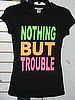 6 Pcs Ladies Neon Print Baby Doll T shirts NOTHING BUT TROUBLE